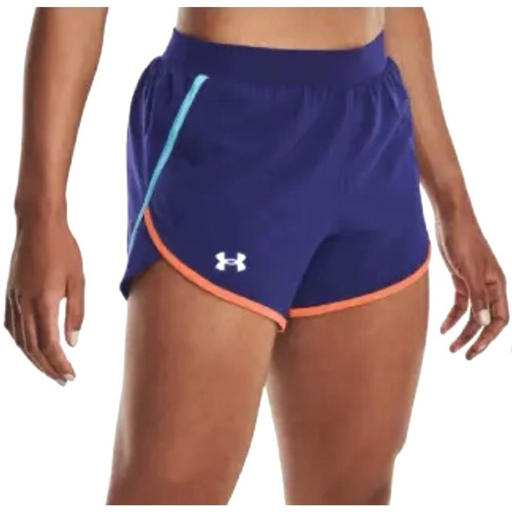 Women's Under Armour Fly By 2.0 Running Shorts Blue Orange Turquoise NWT Size M